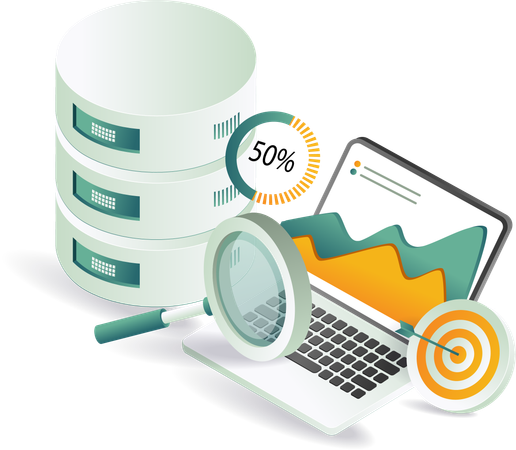 Servidor de base de datos para analizar datos informáticos  Ilustración