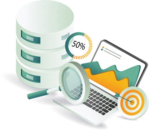 Servidor de base de datos para analizar datos informáticos  Ilustración