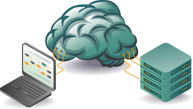 Servidor de datos informáticos con inteligencia artificial  Ilustración