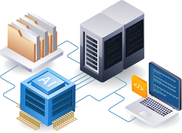 Control de inteligencia artificial del servidor de datos web.  Ilustración