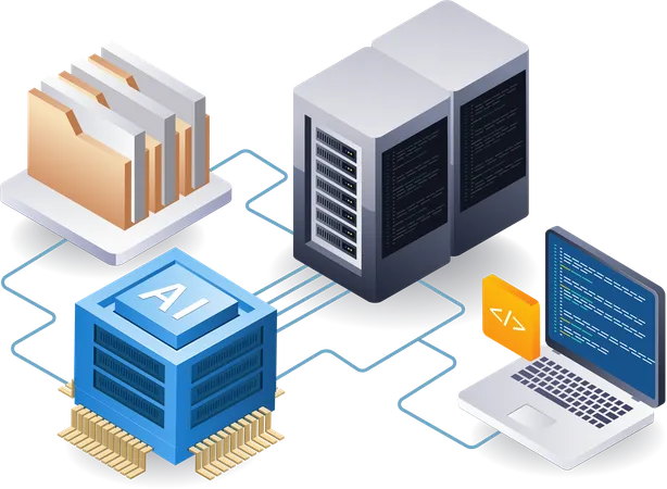 Control de inteligencia artificial del servidor de datos web.  Ilustración