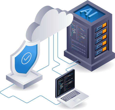 Seguridad informática del servidor de inteligencia artificial  Illustration