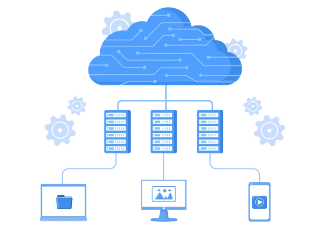 Datos compartidos del servidor en la nube  Ilustración