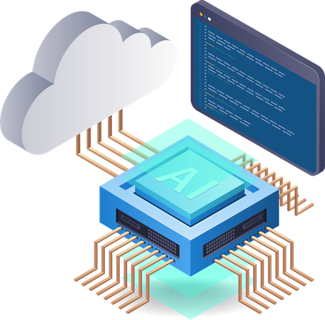 Tecnología de inteligencia artificial de servidor en la nube  Ilustración