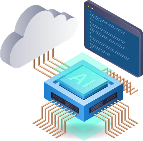 Tecnología de inteligencia artificial de servidor en la nube  Ilustración