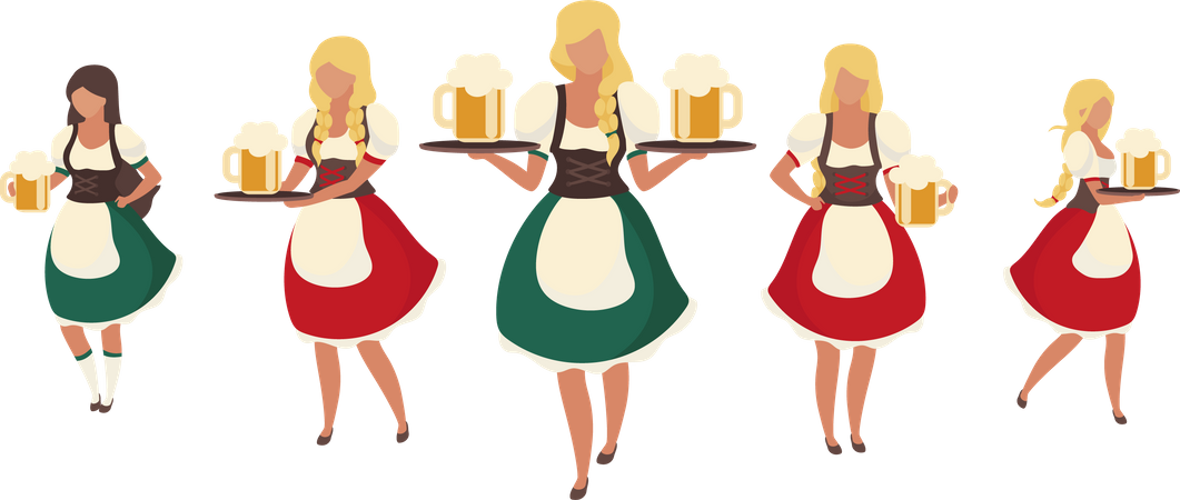 Camareras de cerveza Oktoberfest femeninas  Ilustración