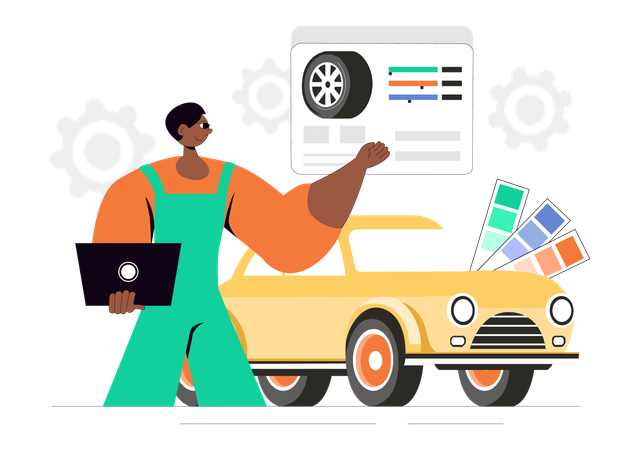 色で車のデザインをカスタマイズするサービス  イラスト