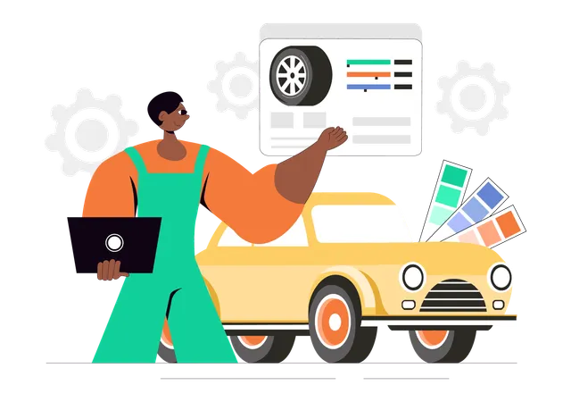 色で車のデザインをカスタマイズするサービス  イラスト