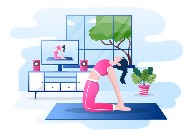 Sesión de yoga en línea  Ilustración