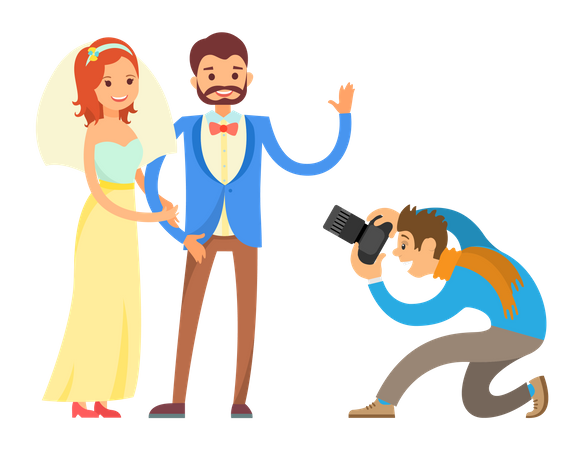 Sessão de fotos de casamento de noivos pelo fotógrafo  Ilustração