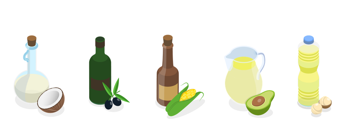 Conjunto de botellas de aceite  Ilustración