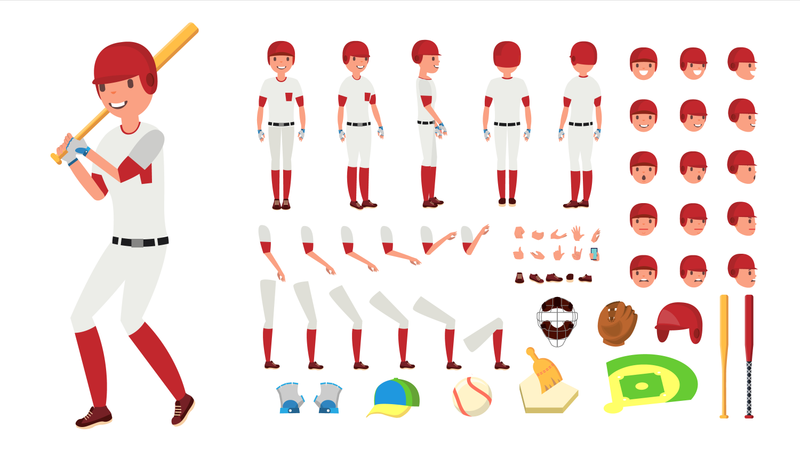 Conjunto de creación de personajes animados para jugador de béisbol  Ilustración