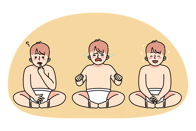 Set of baby in diaper with different emotions  Illustration