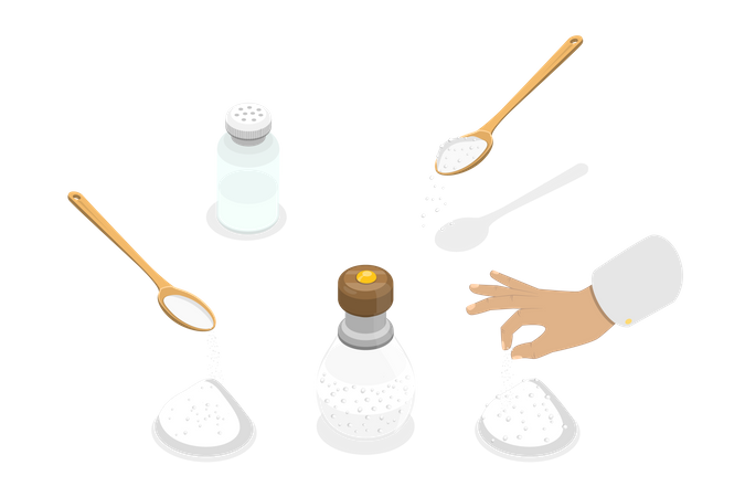 Set of household Items and Scenes with Salt  Illustration