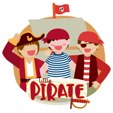Set of pirate man and salad boy Illustration