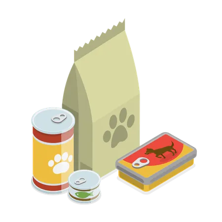 子犬のおやつ、家庭での動物の給餌の 3 D アイソメトリック フラット ベクトル セット イラスト
