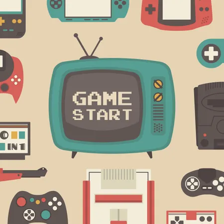 Set Of Retro Game Player And Accessories Illustration