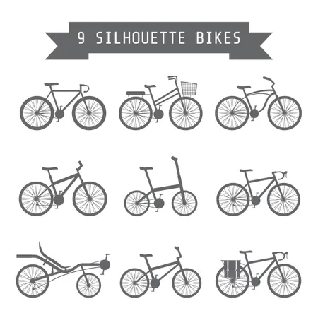 Set Of Silhouette Bicycle Flat Style Illustration