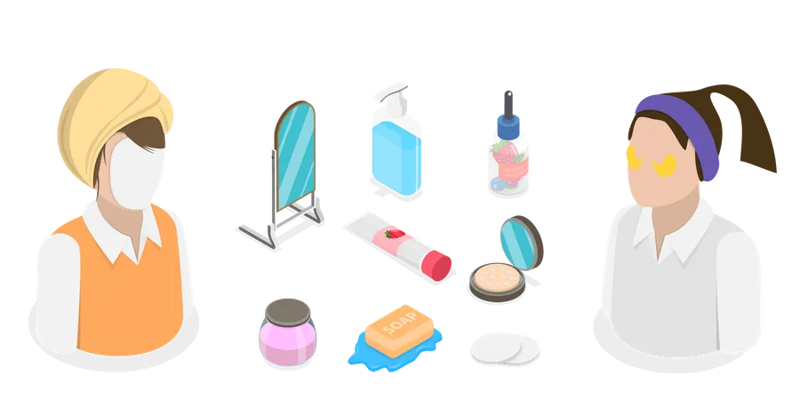 3 D Isometric Flat Vector Set Of Skincare Cosmetic Beauty And Skin Are Products Illustration