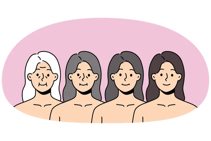 Set of woman aging from girl to grandmother  Illustration