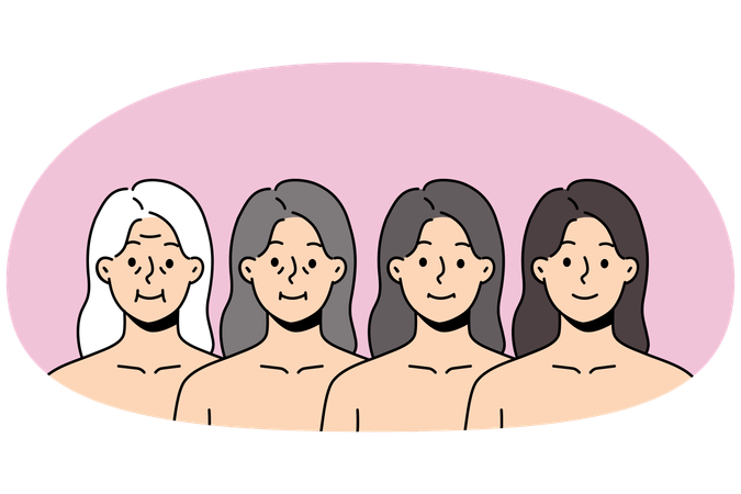 Set of woman aging from girl to grandmother  Illustration