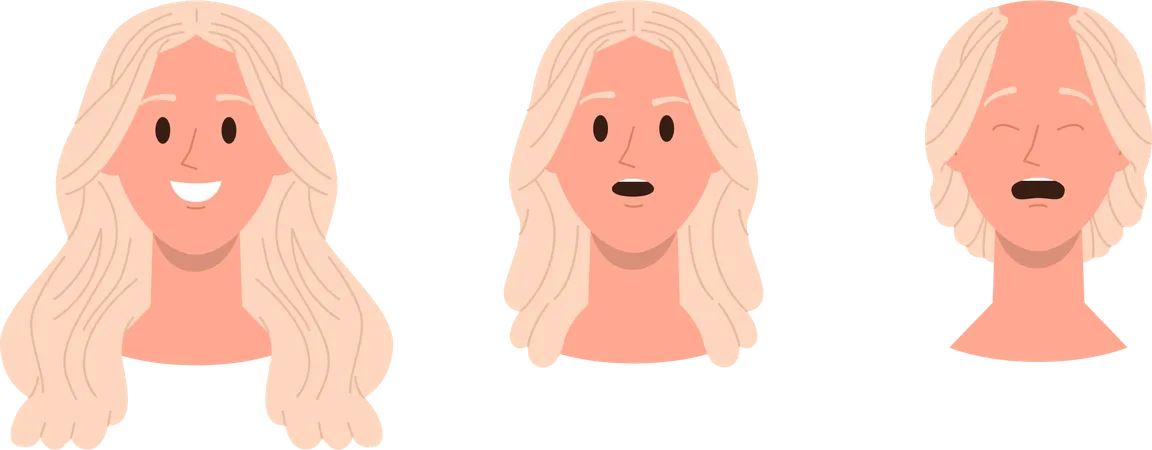 Set of woman hair loss head stages  Illustration
