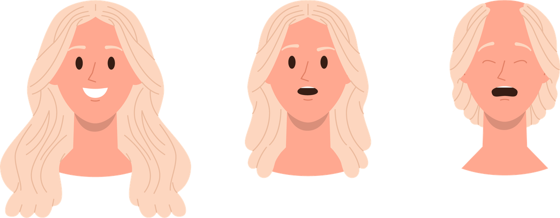 Set of woman hair loss head stages  일러스트레이션