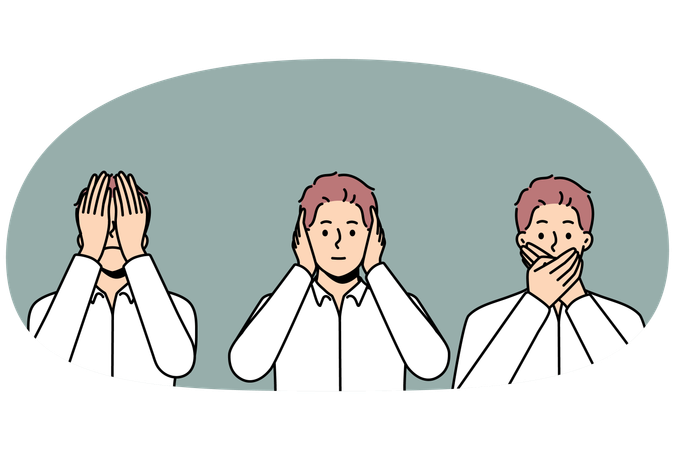 表情を作る若い男性のセット  イラスト