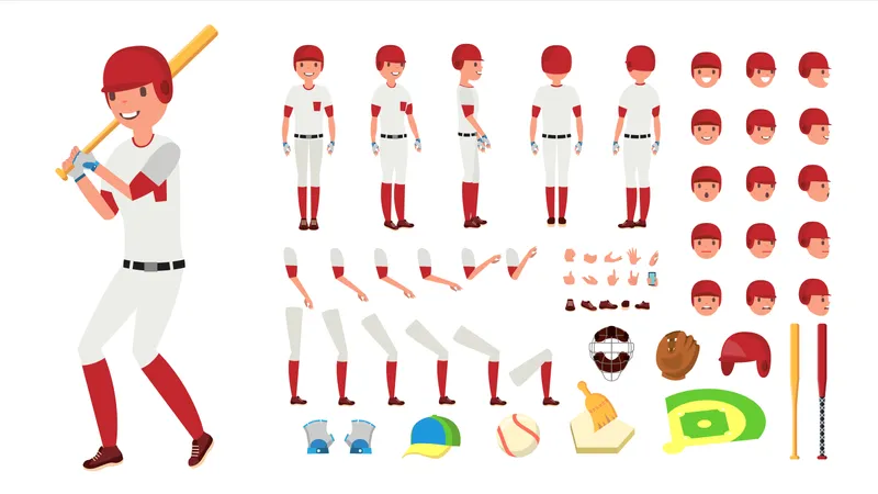 Set per la creazione di personaggi animati per giocatore di baseball  Illustration