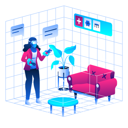 Setup a Room in Virtual Reality World  일러스트레이션