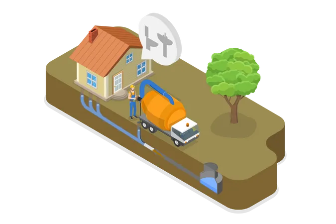 3 D Isometric Flat Vector Conceptual Illustration Of Sewer Cleaning Service Removing Sewerage Obstructions イラスト