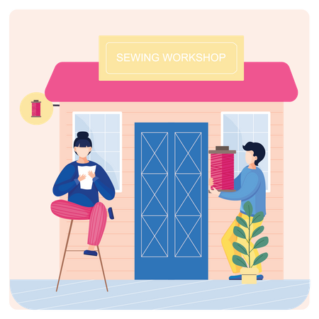 Sewing Specialist with sewing thread  Illustration