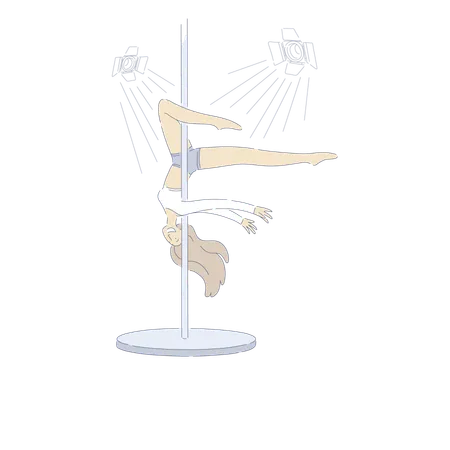 Young Slim Girl Professional Female Performer In Sportswear Sexy Dancer Performing Pole Dance Fitness Banner Gymnastic Show Art Number Concept Cartoon Sketch Flat Vector Illustration Illustration