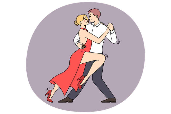 Sexy junge Frau im roten Kleid tanzt zusammen Tango  Illustration