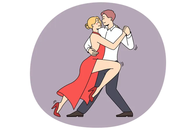 Sexy junge Frau im roten Kleid tanzt zusammen Tango  Illustration