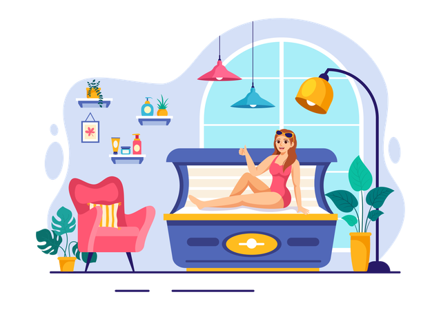 Sexy lady at Tanning salon  Illustration