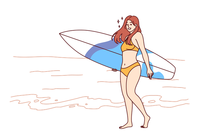 Sexy lady enjoys at beach  Illustration
