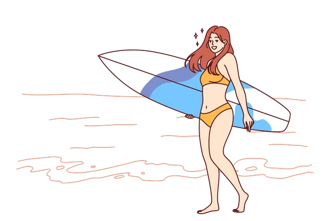 Sexy lady enjoys at beach  Illustration