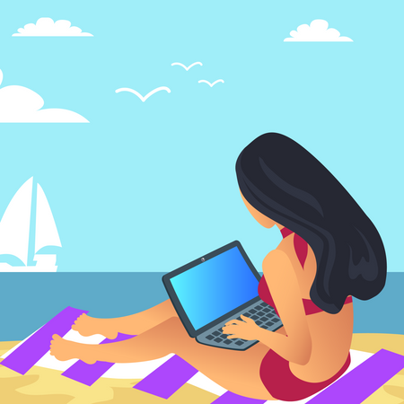 Sexy lady working at beach  Illustration