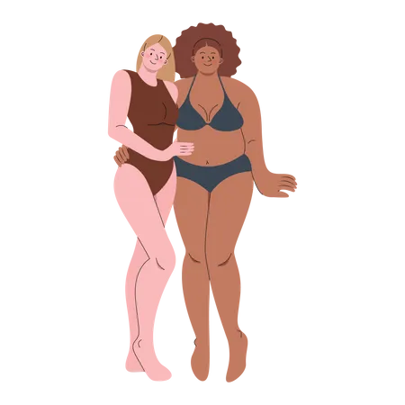 Sexy Women Hugging Pose Vector Illustration In Flat Color Design Illustration