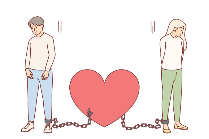 Shackled couple in love suffers from lack of personal freedom  イラスト