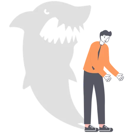 Shadow of man in form of huge shark  Illustration