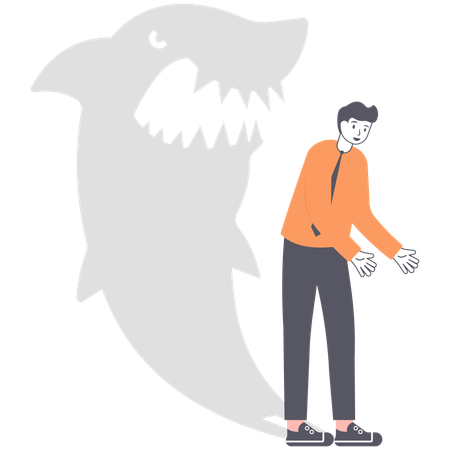 Shadow of man in form of huge shark  Illustration