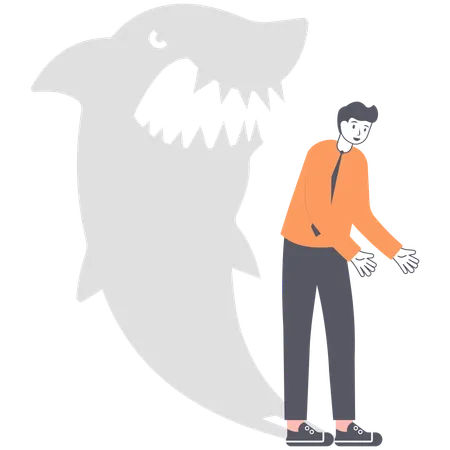 Businessman Boss Or Manager A Shark Business The Shadow Of A Man In The Form Of A Huge Shark Illustration Vector EPS 10 Illustration