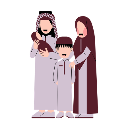 Shaikh family with their kid and newborn baby  Illustration