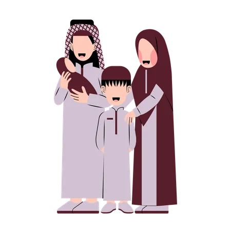 Flat Illustration Of Muslim Family イラスト