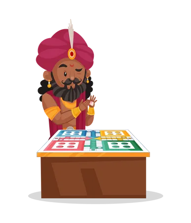 Shakuni sentada junto al tablero de juego  Ilustración