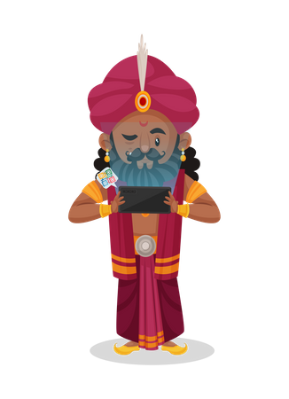 Shakuni sieht sich ein Video auf dem Handy an  Illustration