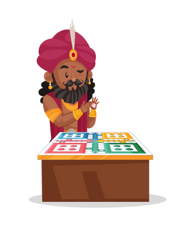 Shakuni sitting next to gambling board  Illustration