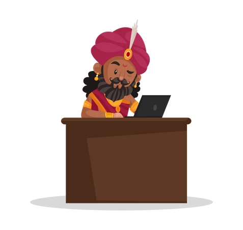 Shakuni trabalhando no laptop  Ilustração